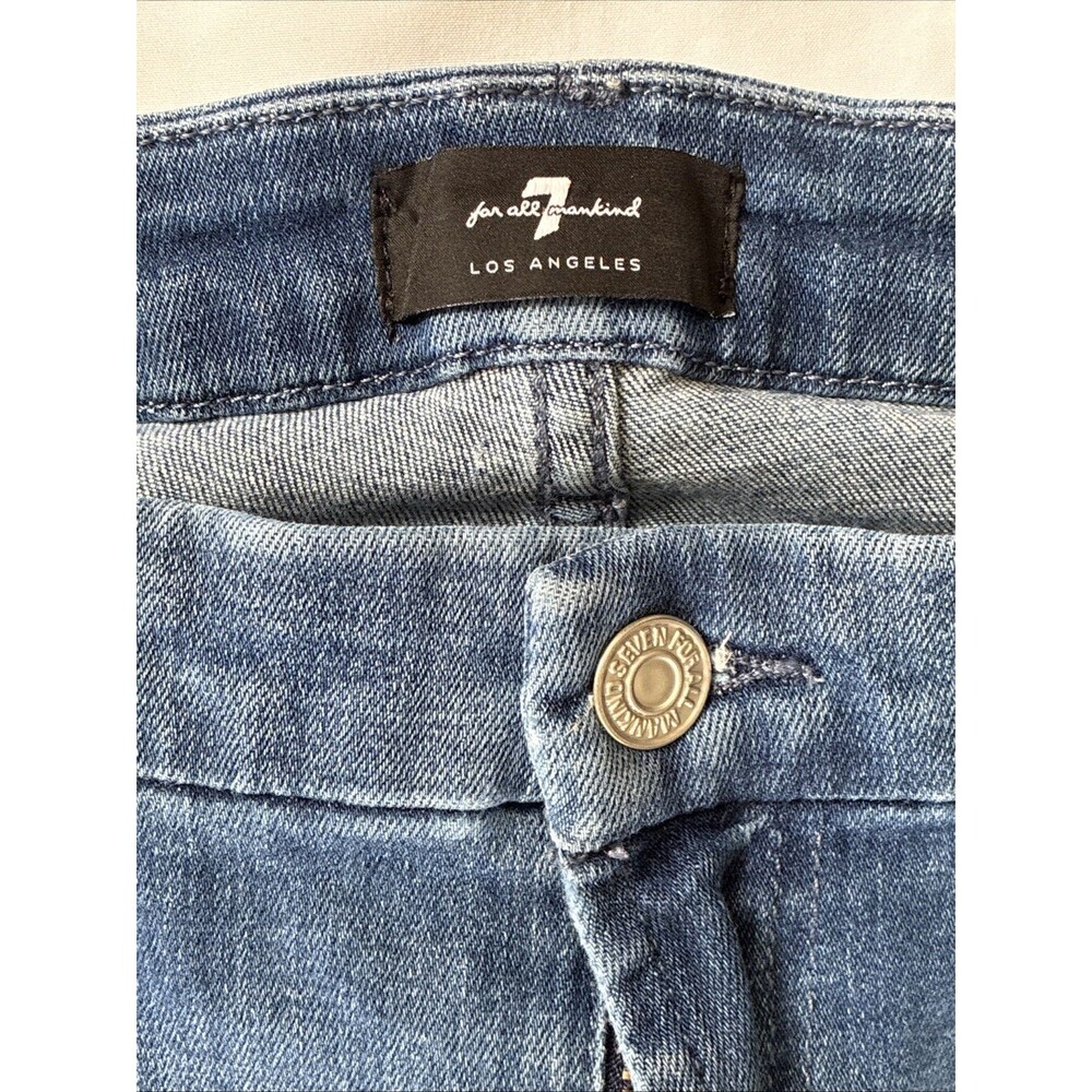7 For All Mankind Raw Hem Straight Leg Jeans Women Size 33 Cut 28" L Blue Grunge - Picture 3 of 16